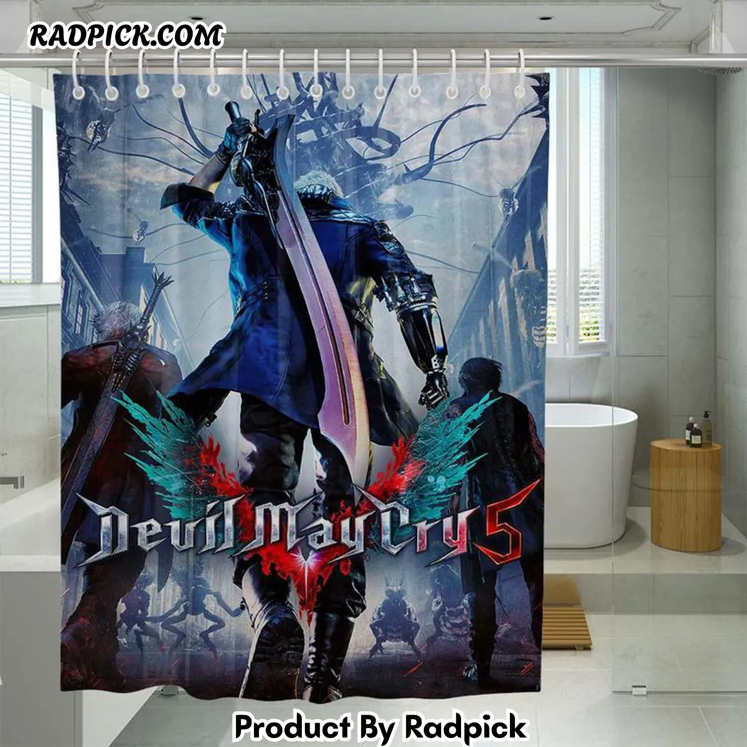 War devil may cry five monster shower curtain set for bathroom decor gift for friends rp38715